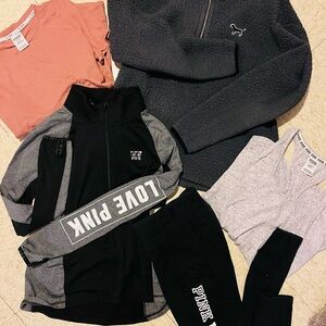 PINK Activewear Set with Black, Gray, and Coral Pieces